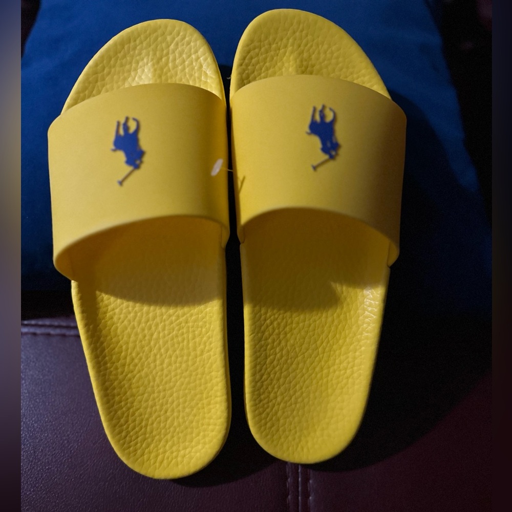 NWT Ralph Lauren Polo slides, yellow, size 12